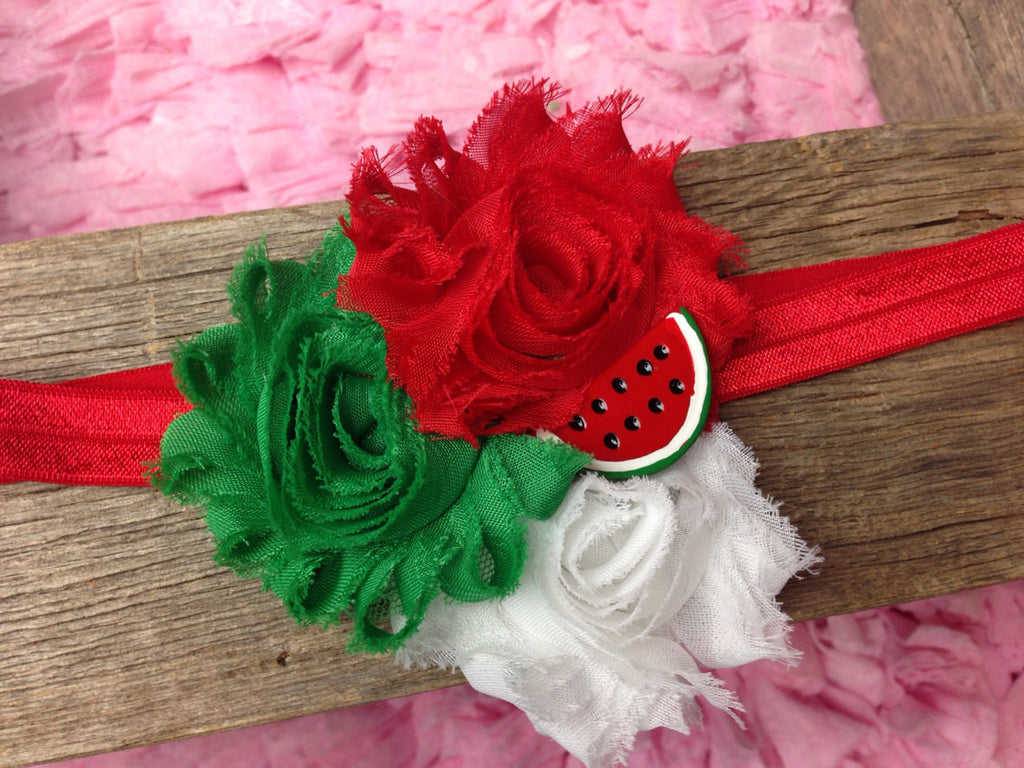 Watermelon Shabby rose triple flower - Pretty's Bowtique