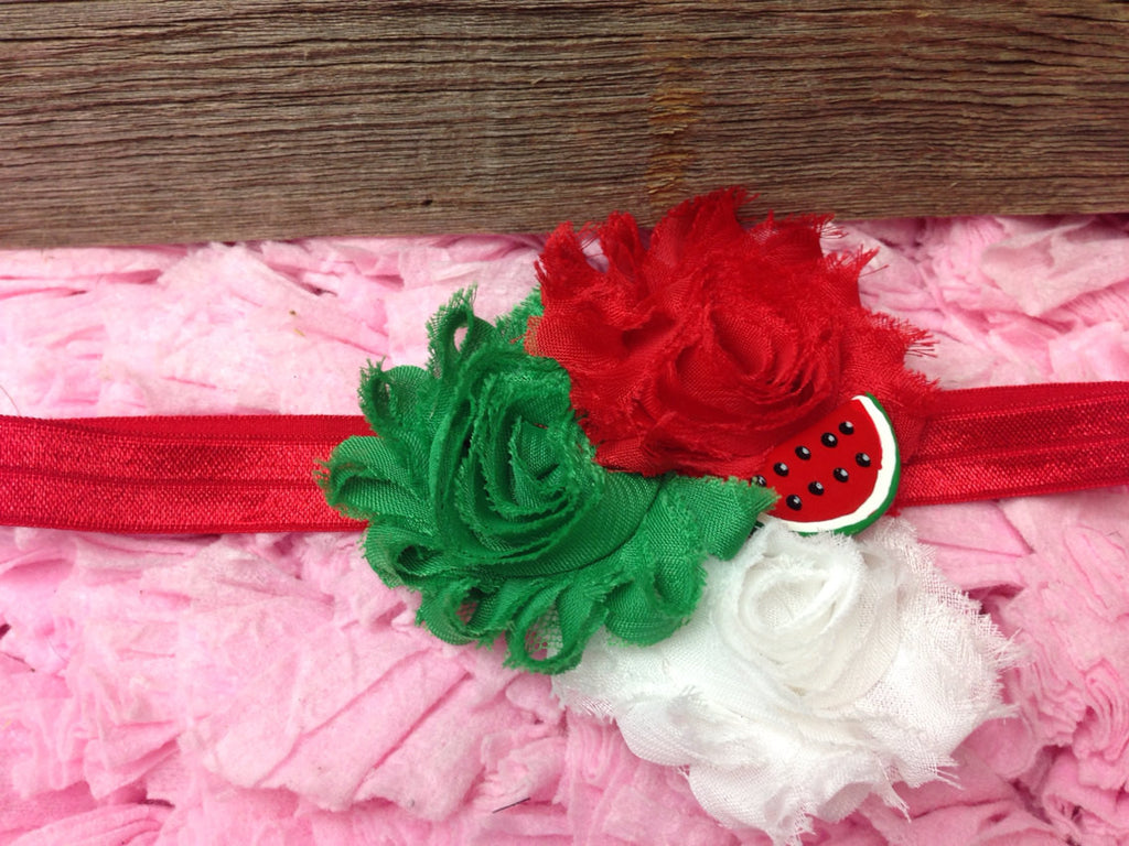 Watermelon Shabby rose triple flower - Pretty's Bowtique