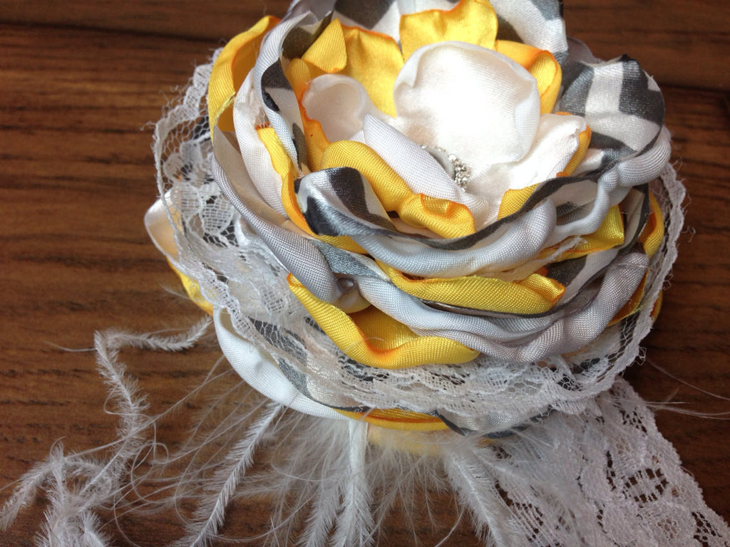 Stunning lace headband flowers, Chevron, pearls, lace, and rhinestones - Pretty's Bowtique