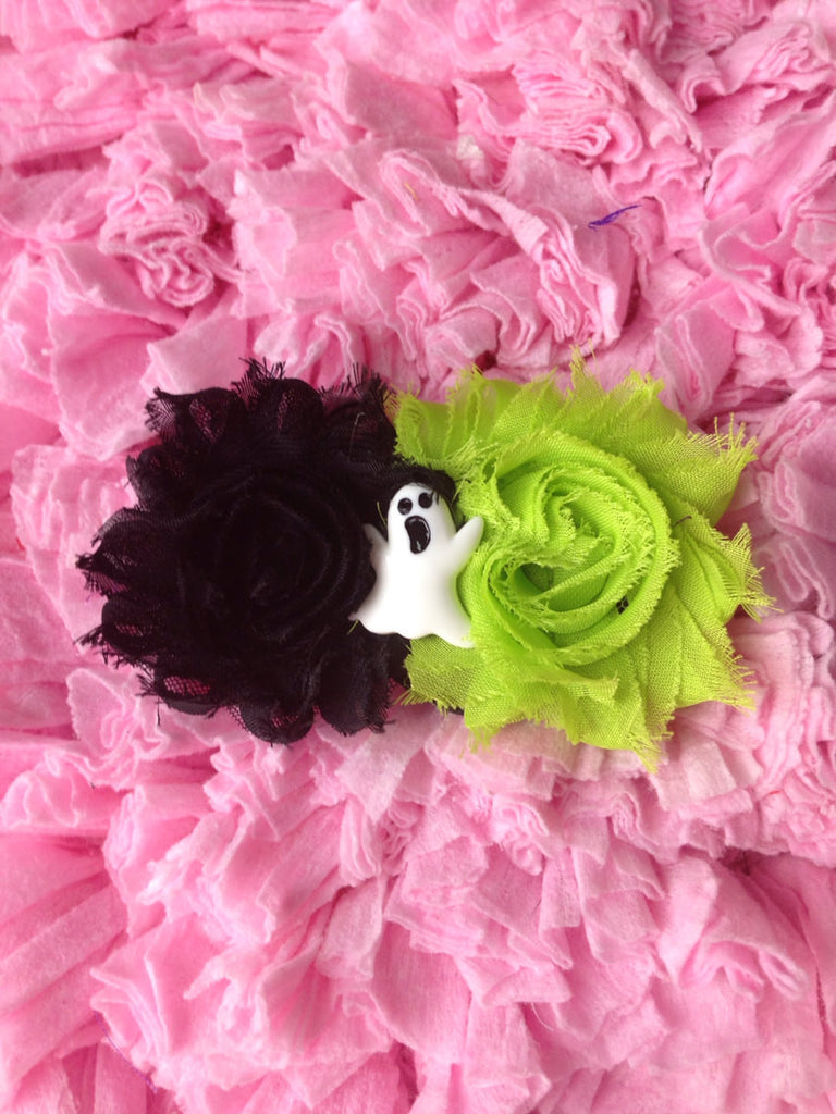 Girls Halloween headband Shabby Rose Headband with GHOST center - Pretty's Bowtique