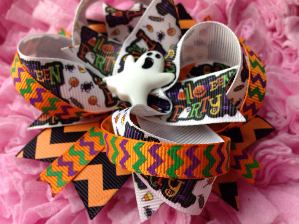 Halloween OVER the top BOW tons of ribbon, sparkles and more Ghost on SALE - Pretty's Bowtique
