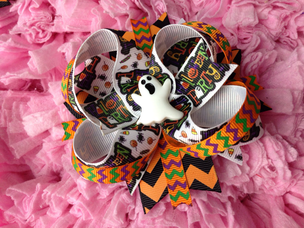 Halloween OVER the top BOW tons of ribbon, sparkles and more Ghost on SALE - Pretty's Bowtique