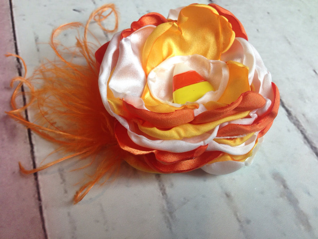 Fall headband bow Stunning lace headband flowers, Candy Corn, pearls, lace, and rhinestones - Pretty's Bowtique
