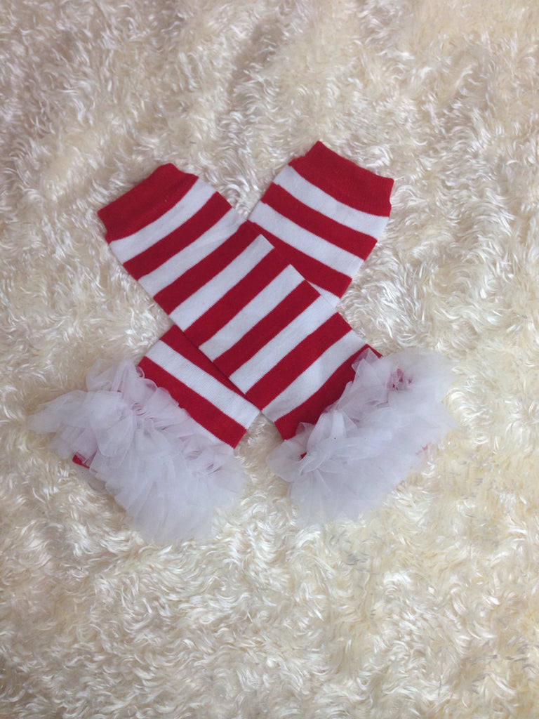 Leg Warmers-Baby leg warmers/Photo Prop red and white stripe ruffle - Pretty's Bowtique
