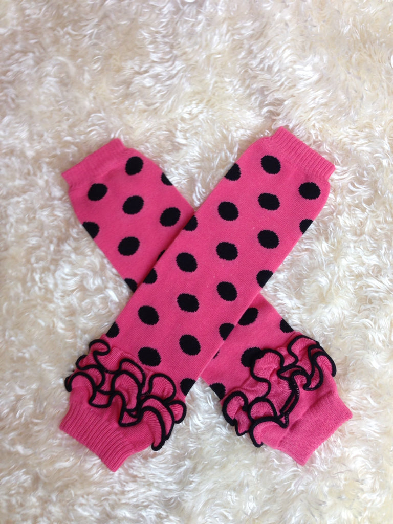 Leg Warmers-Baby leg warmers/Photo Prop Polka dots and ruffles Pink/Black - Pretty's Bowtique
