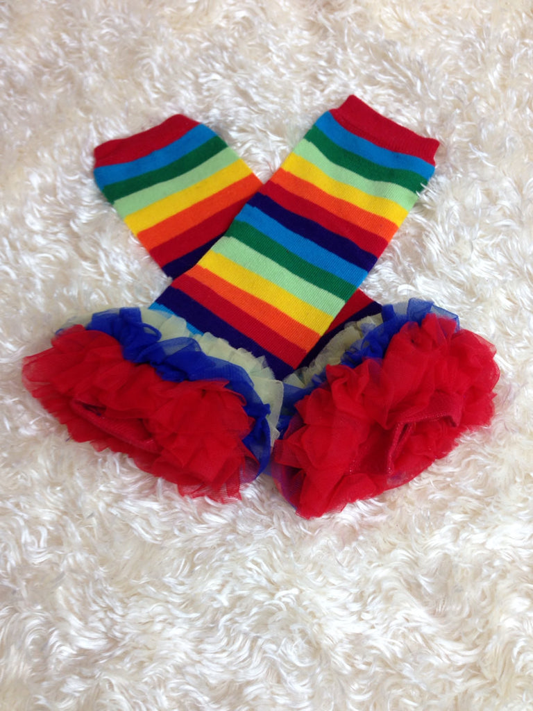 Leg Warmers-Baby leg warmers/Photo Prop and ruffles Stripe rainbow/ perfect for Candy land party - Pretty's Bowtique
