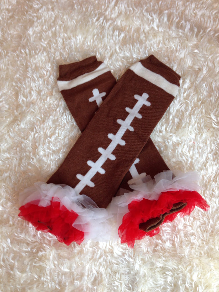 Red and white Football Leg Warmers-Baby leg warmers/Photo Prop and ruffles Football red and white - Pretty's Bowtique