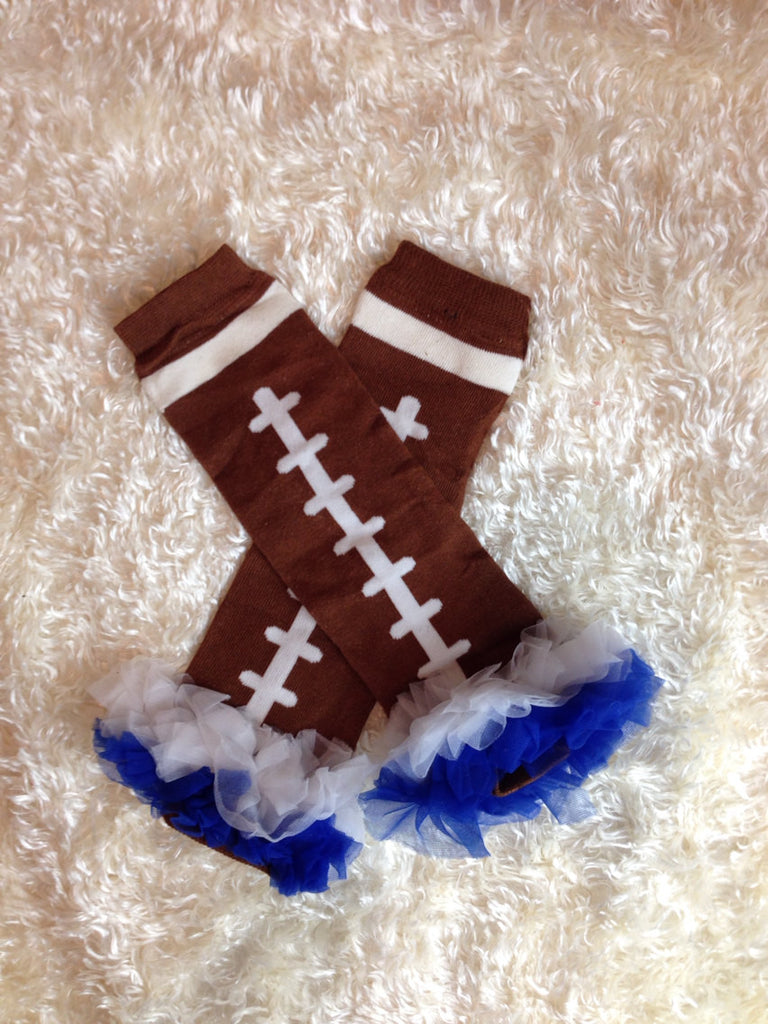 Football Cowboys Leg Warmers-Baby leg warmers/Photo Prop and ruffles Football blue and white - Pretty's Bowtique