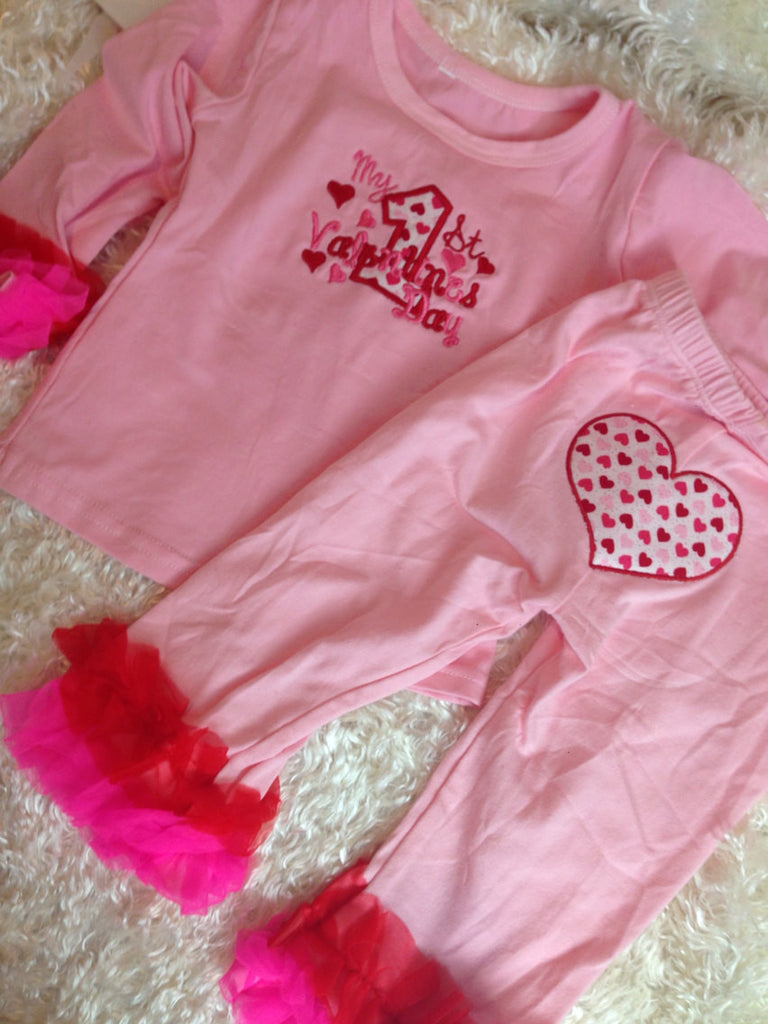 Valentine's Day SET  Ruffle Shirt and pant you pick design - Pretty's Bowtique