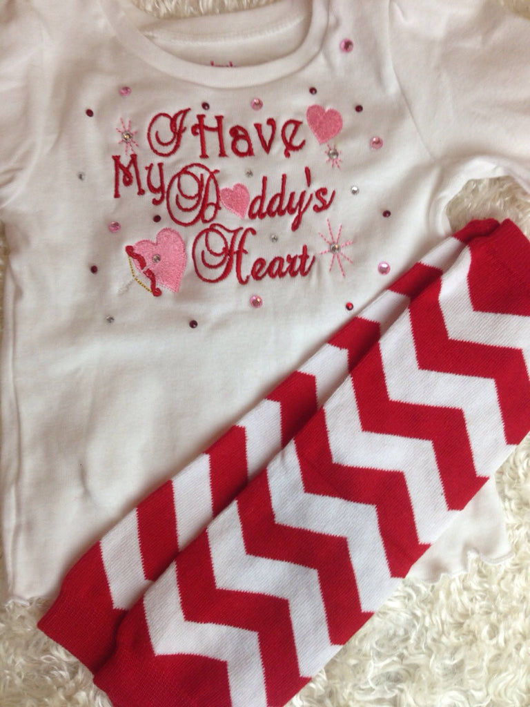 I have my DADDY'S heart with bling. SET with Legwarmers - Pretty's Bowtique