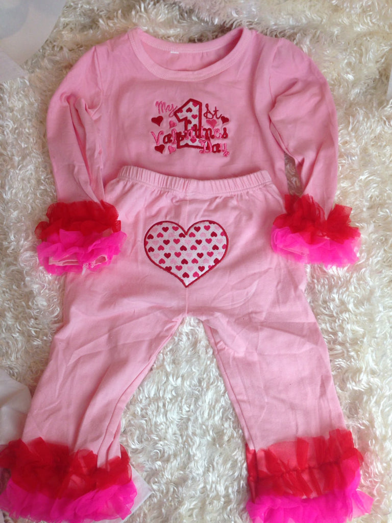 Valentine's Day SET  Ruffle Shirt and pant you pick design - Pretty's Bowtique
