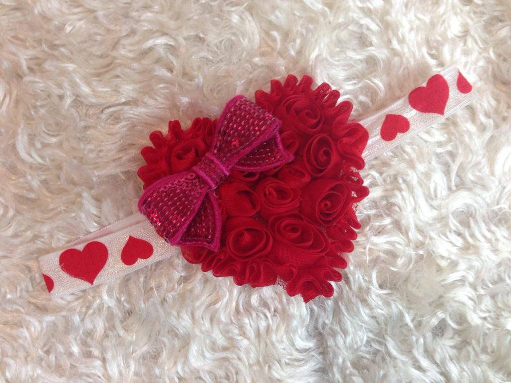 Valentines heart on heart elastic band. - Pretty's Bowtique