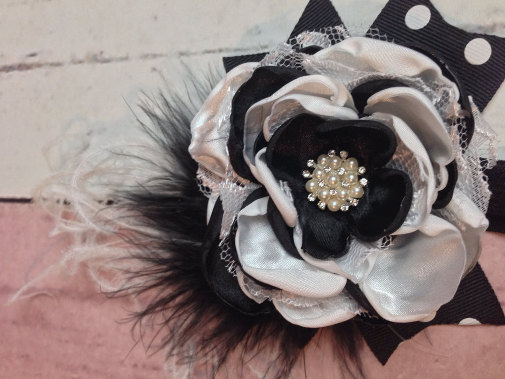 Black and white flower lace headbsnd  Stunning lace headband flowers, Black and white with pearls, lace, and rhinestones - Pretty's Bowtique