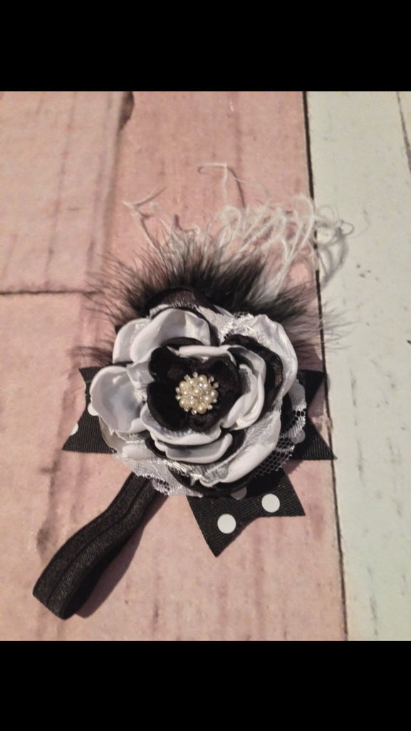 Black and white flower lace headbsnd  Stunning lace headband flowers, Black and white with pearls, lace, and rhinestones - Pretty's Bowtique