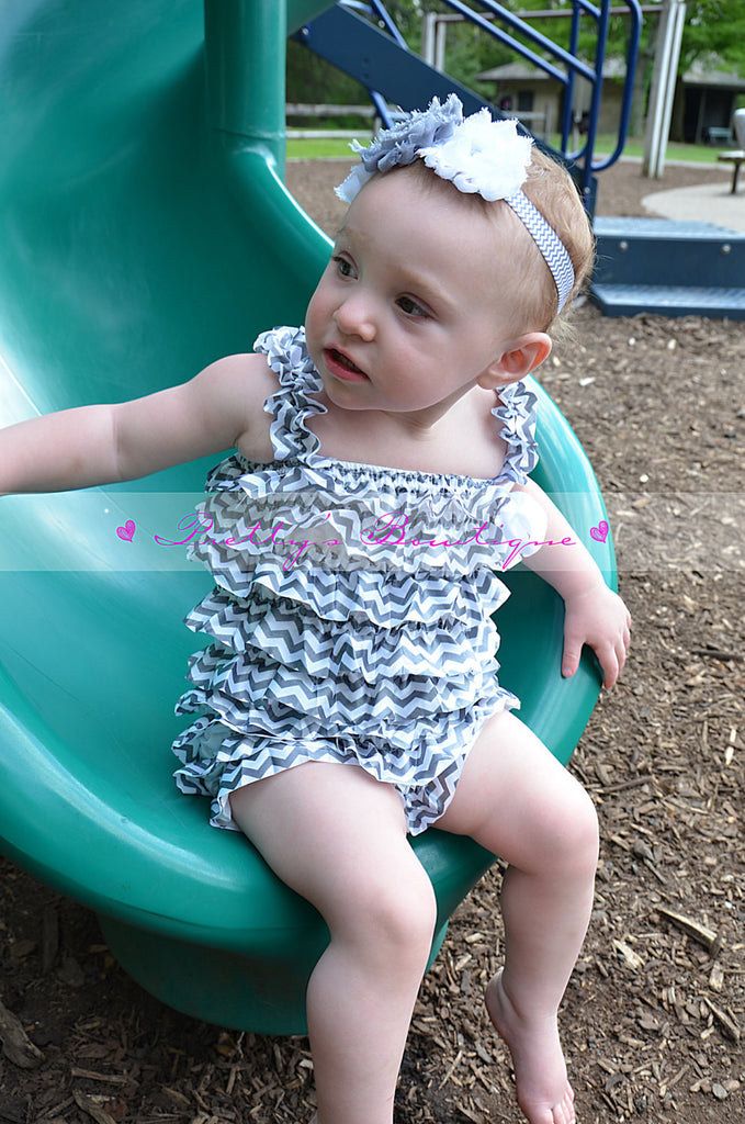 Chevron Petti Romper, baby girls  Lace Rompers, Photography prop, Perfect for Birthdays & Holidays Gray - Pretty's Bowtique