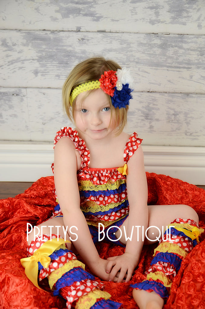 Lace Petti Romper in yellow, red, blue, and polka dot in Baby, Toddler, & Girls Sizes Circus - Pretty's Bowtique
