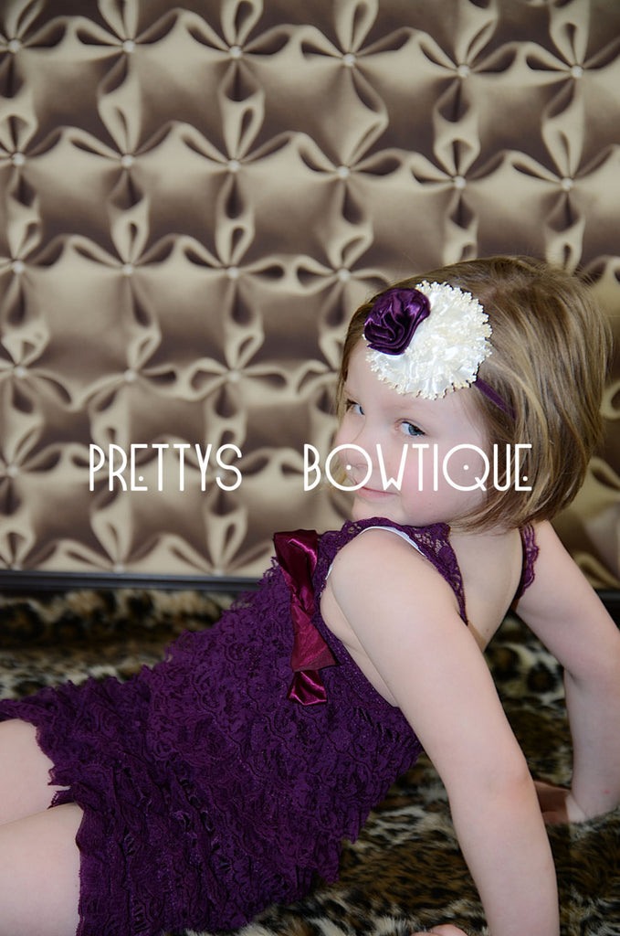 Lace Petti Romper in Eggplant Purple in Baby, Toddler, & Girls Sizes - Pretty's Bowtique