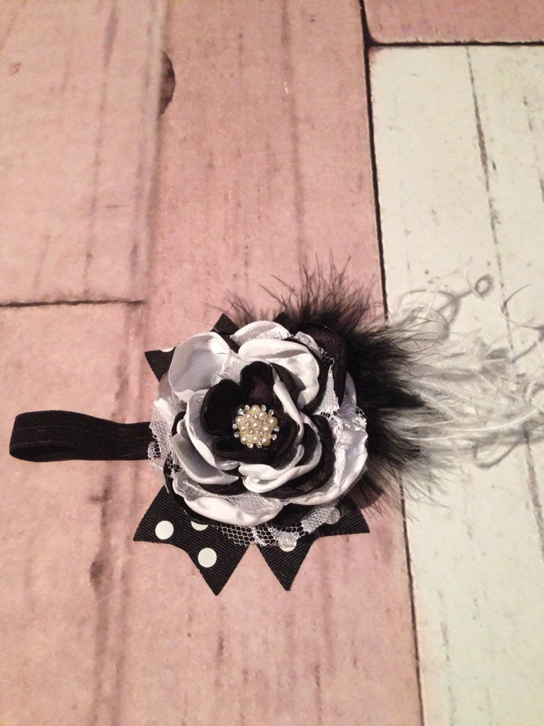 Black and white flower lace headbsnd  Stunning lace headband flowers, Black and white with pearls, lace, and rhinestones - Pretty's Bowtique