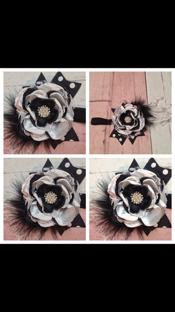 Black and white flower lace headbsnd  Stunning lace headband flowers, Black and white with pearls, lace, and rhinestones - Pretty's Bowtique