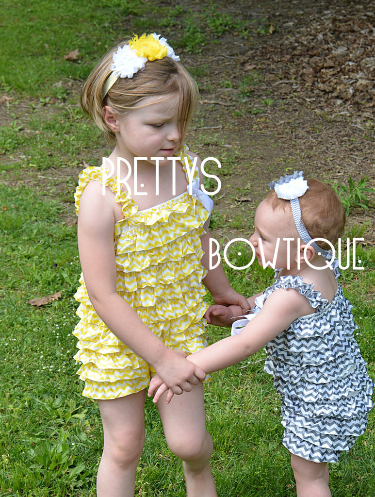 Lace Petti Romper in chevron Yellow or Gray in Baby, Toddler, & Girls Sizes - Pretty's Bowtique