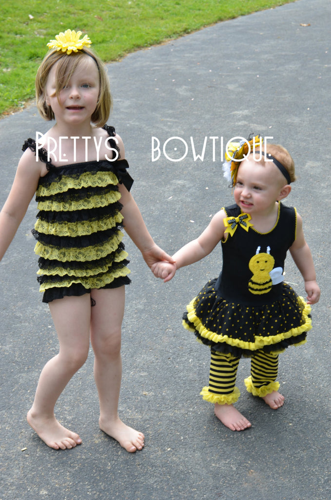 Lace Petti Romper, baby girls  Lace Rompers, Photography prop, Perfect for Birthdays & Holidays black and yellow - Pretty's Bowtique