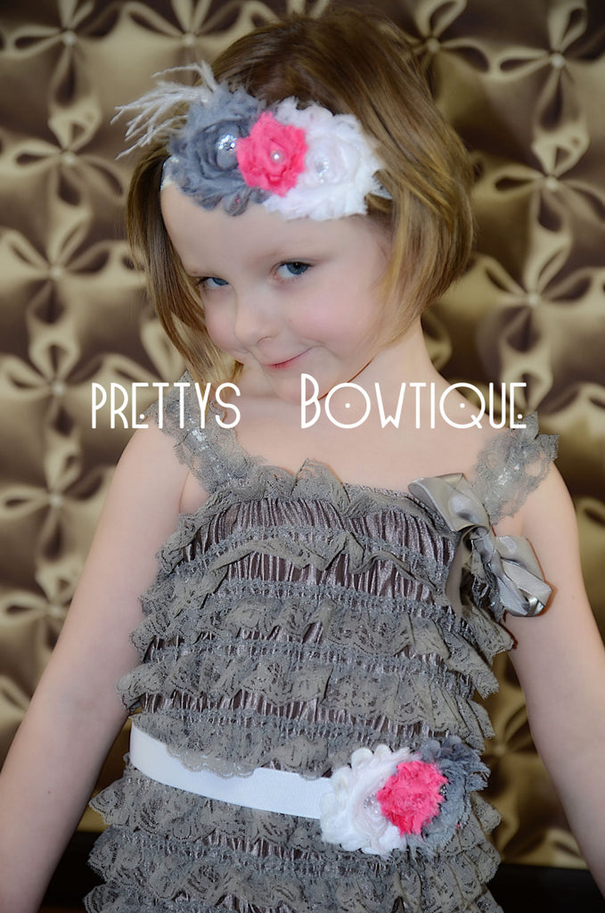 Lace Petti Romper in Gray in Baby, Toddler, & Girls Sizes - Pretty's Bowtique