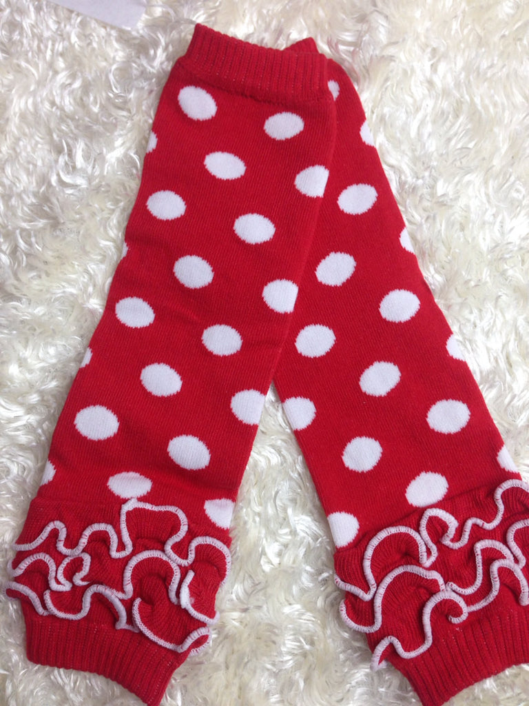 Leg Warmers-Baby leg warmers/Photo Prop Polka dots and ruffles Red and white - Pretty's Bowtique