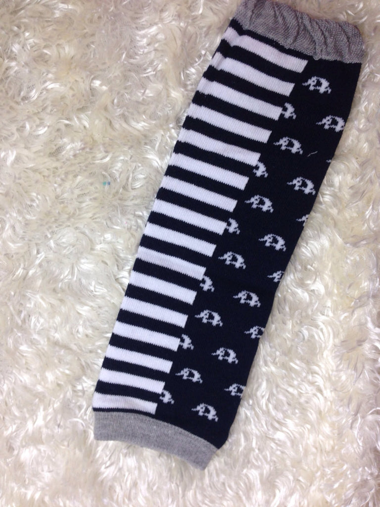 Elephant leg Warmers-Baby leg warmers/Photo Prop Black and white stripe with TINY elephants - Pretty's Bowtique