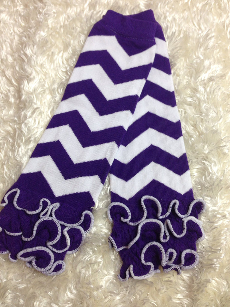 Purple and white Chevron Leg Warmers-Baby leg warmers/Photo Prop Chevron Purple/White ruffles dark purple - Pretty's Bowtique