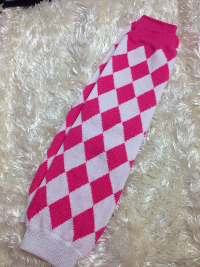 Diamond Leg Warmers-Baby leg warmers/Photo Prop Argyle Hot Pink and White - Pretty's Bowtique