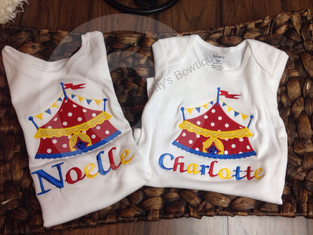 Circus Under the BIG tent shirt.  Perfect for a trip to the circus or a Circus PARTY - Pretty's Bowtique