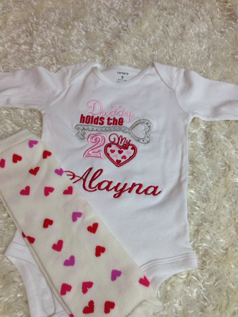 Daddy holds the KEY to my HEART shirt or bodysuit  personalize no charge.  Valentine's Valentines Day Shirt Personalized - Pretty's Bowtique