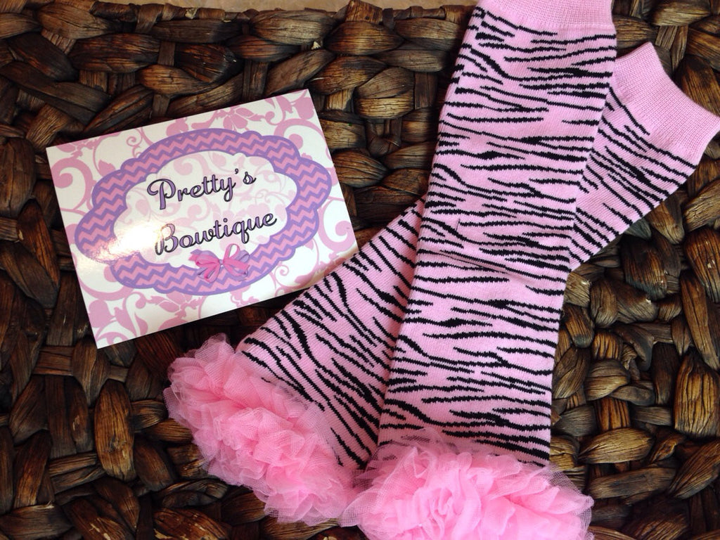 Leg Warmers-Baby leg warmers/Photo Prop Light Pink Zebra with ruffles - Pretty's Bowtique