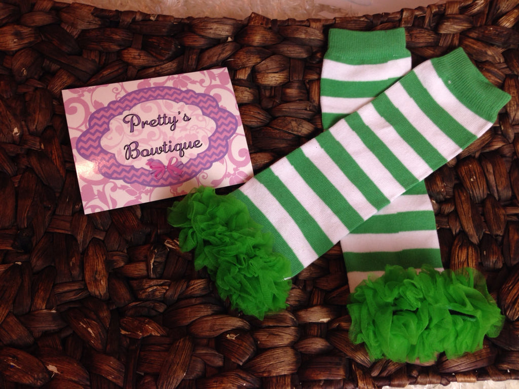 Green Stripe Leg Warmers-Baby leg warmers/Photo Prop Stripe RUFFLE strawberry shortcake inspired - Pretty's Bowtique