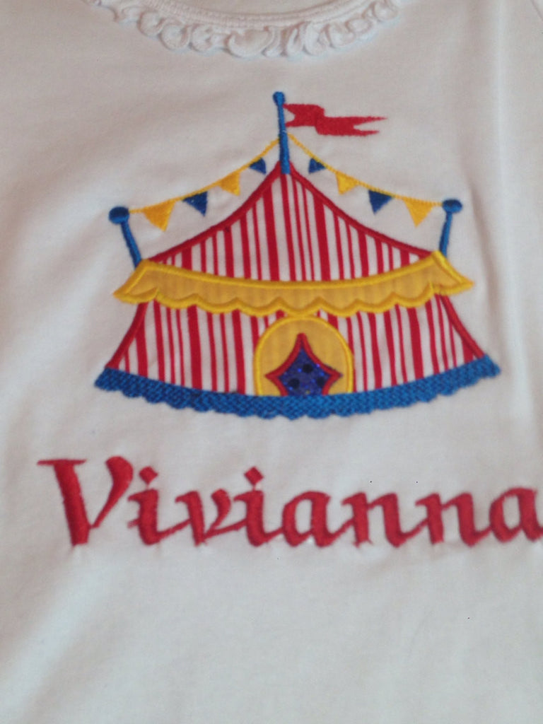 Circus Under the BIG tent shirt with AGE.  Perfect for a trip to the circus or a Circus party bodysuit - Pretty's Bowtique