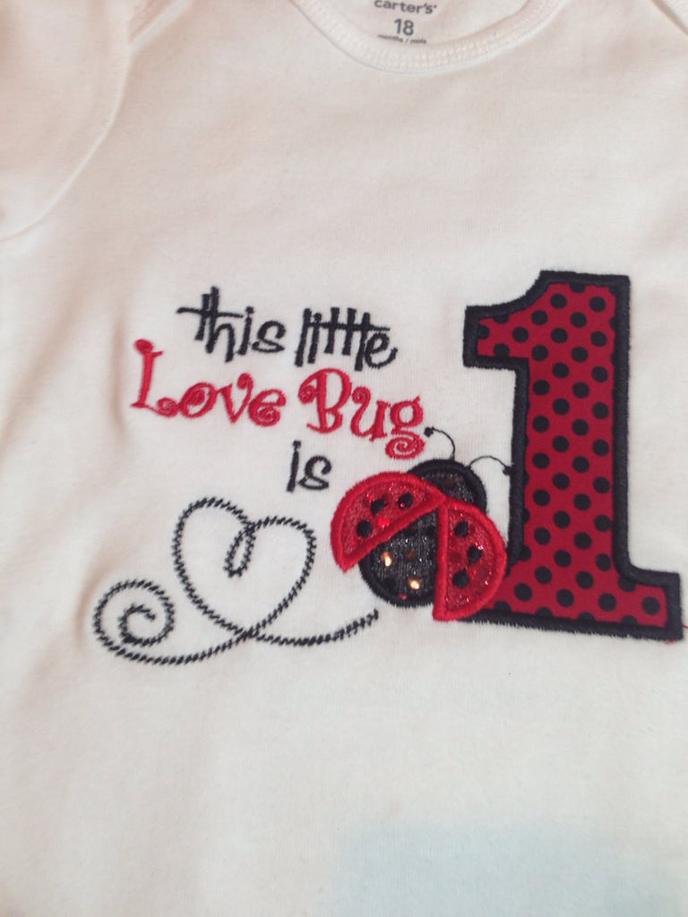 Lady bug birthday shirt.  This little LOVE BUG is ONE ladybug birthday shirt - Pretty's Bowtique