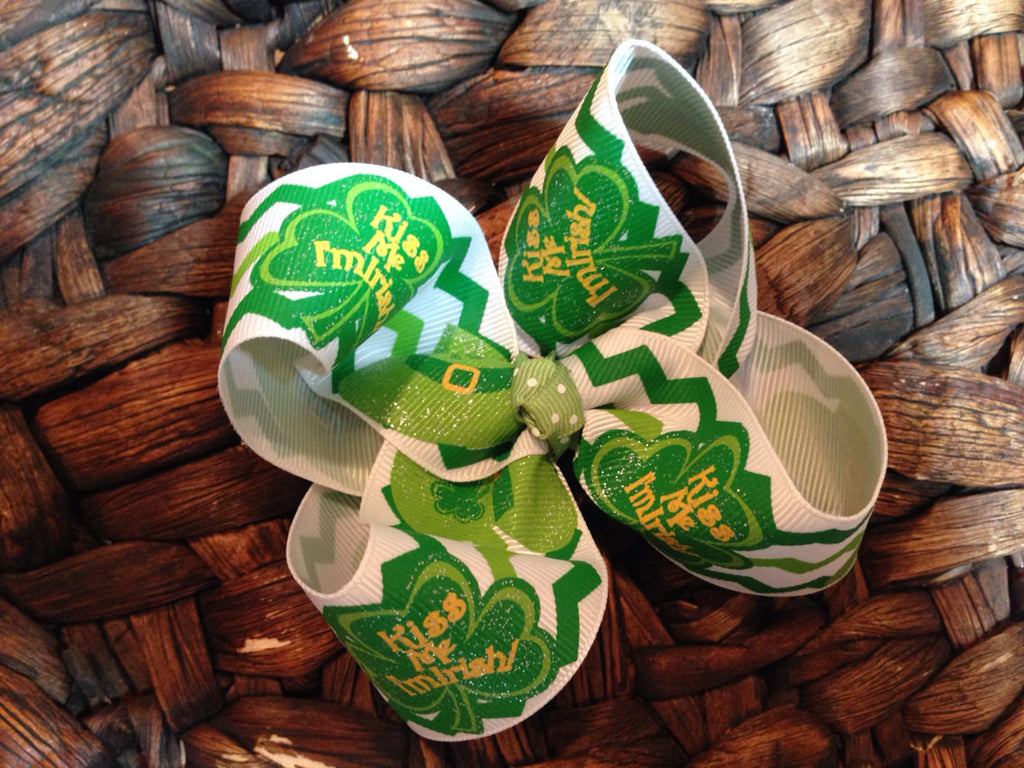 Kiss me I'm Irish 4" bow Perfect for St. Patricks Day - Pretty's Bowtique