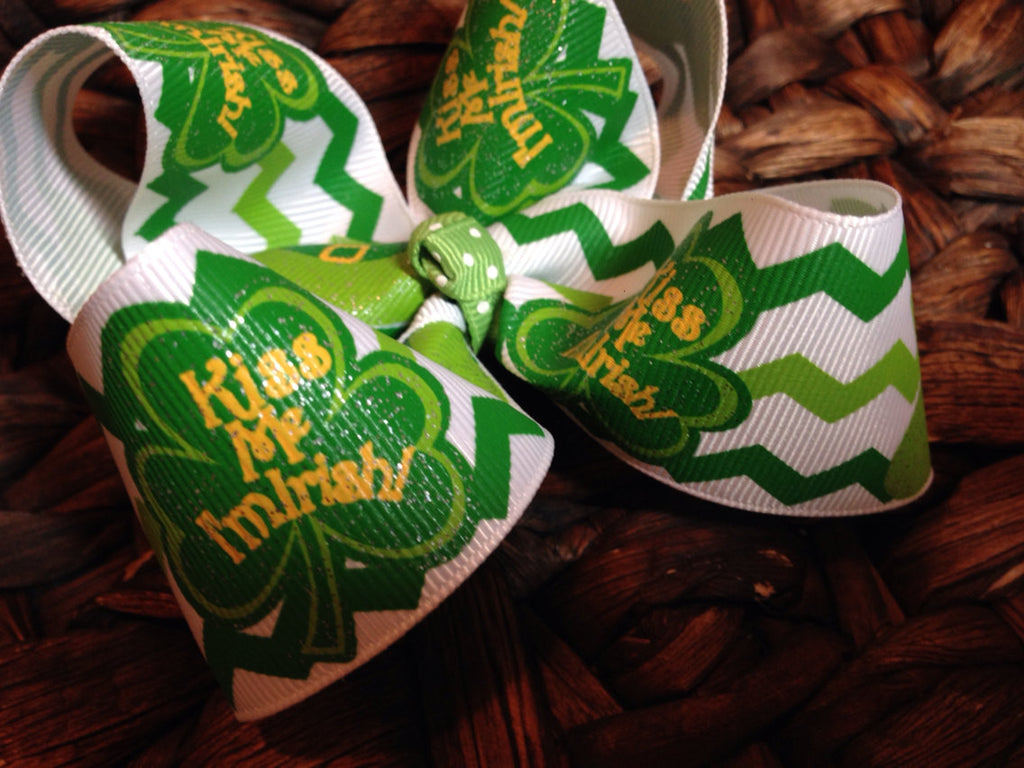 Kiss me I'm Irish 4" bow Perfect for St. Patricks Day - Pretty's Bowtique