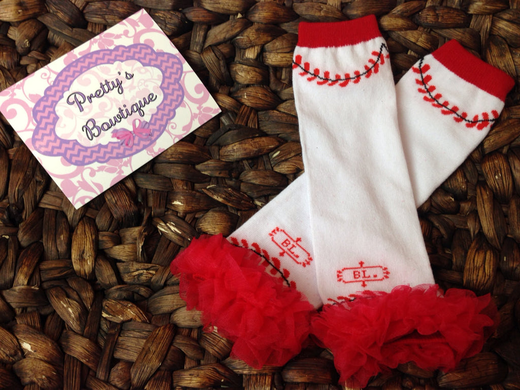 Baseball girls Leg Warmers-Baby leg warmers/Photo Prop Baseball Ruffle - Pretty's Bowtique