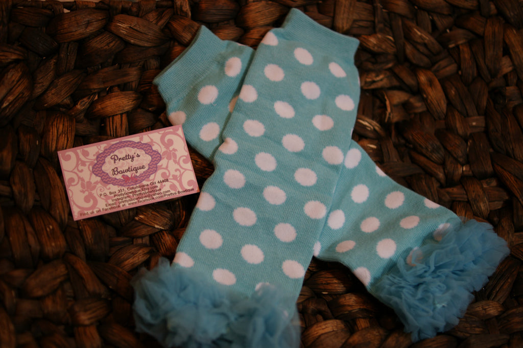 Leg Warmers-Baby leg warmers/Photo Prop turquoise polka dot RUFFLES - Pretty's Bowtique