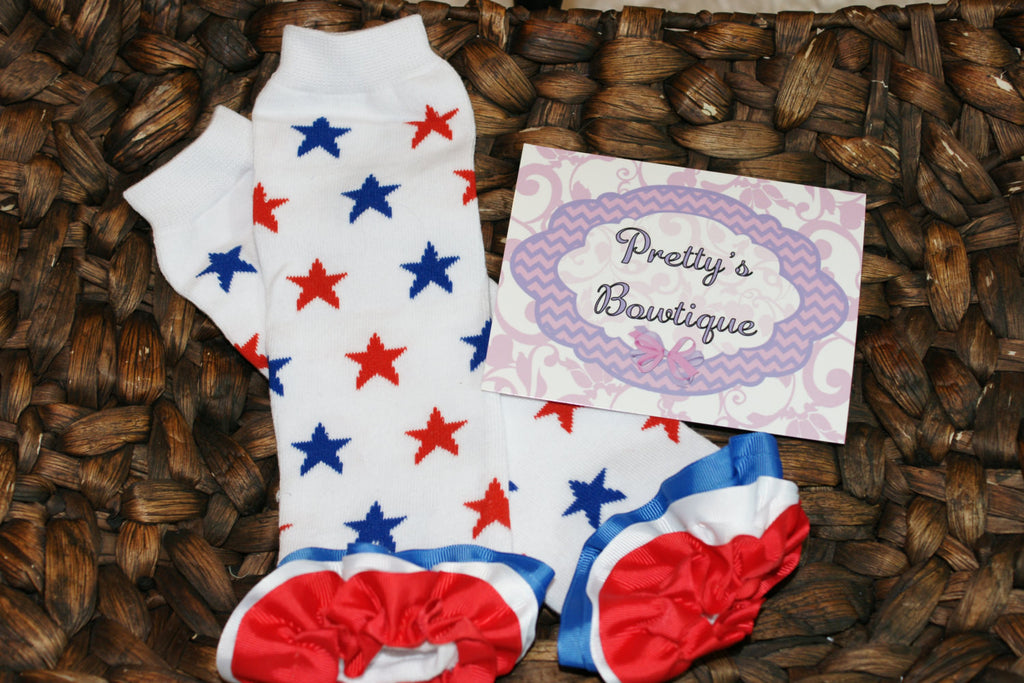 4th of July Stars America Fourth of July Leg Warmers-Baby leg warmers/Photo Prop STARS red white***SALE**** - Pretty's Bowtique