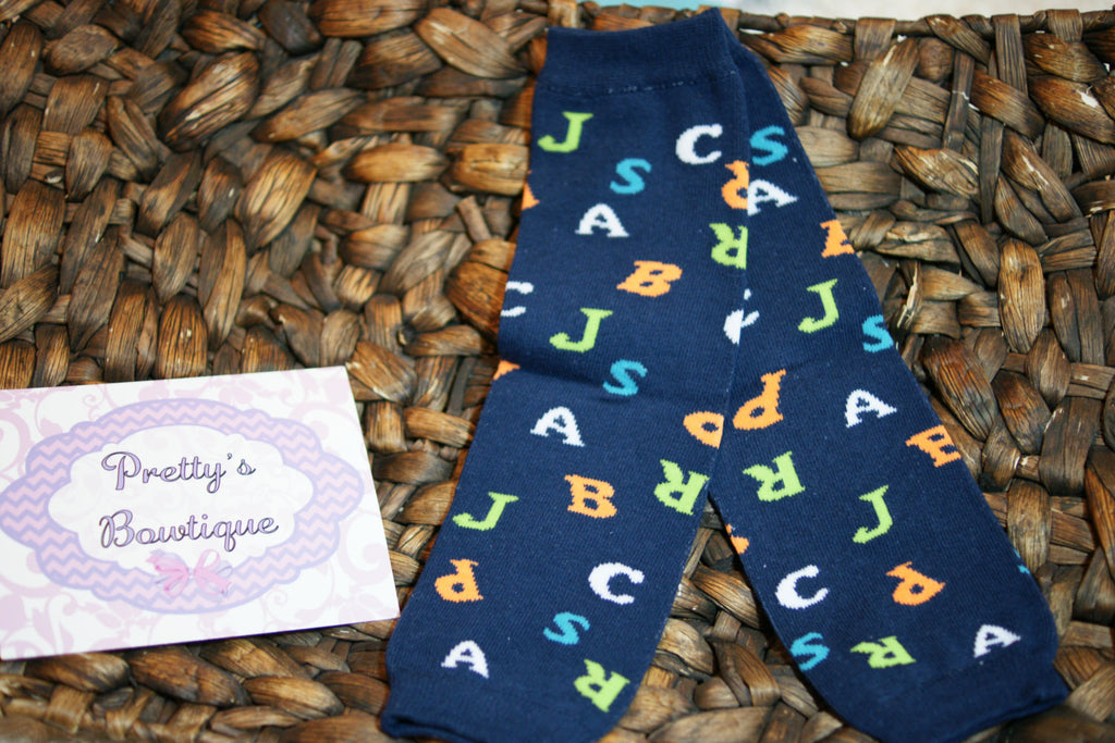 Boys abc Leg Warmers-Baby leg warmers/Photo Prop Navy ABC's - Pretty's Bowtique
