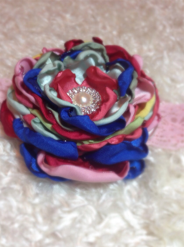 Satin petal flower with pearl center. Made to match matilda jane - Pretty's Bowtique