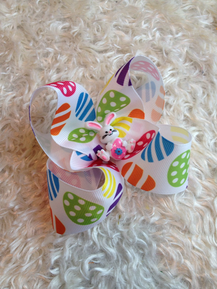 Easter Eggs 3" bow With Resin Bunny Center - Pretty's Bowtique