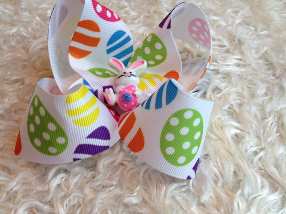 Easter Eggs 3" bow With Resin Bunny Center - Pretty's Bowtique