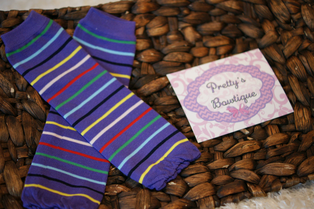 Baby legs Leg Warmers-Baby leg warmers/Photo Prop Purple mulit color stripe - Pretty's Bowtique