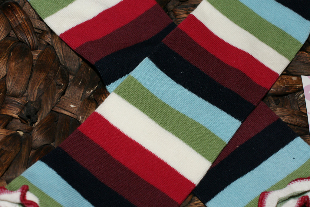 Leg Warmers-Baby leg warmers/Photo Prop Cream mulit color stripe ruffled bottom - Pretty's Bowtique