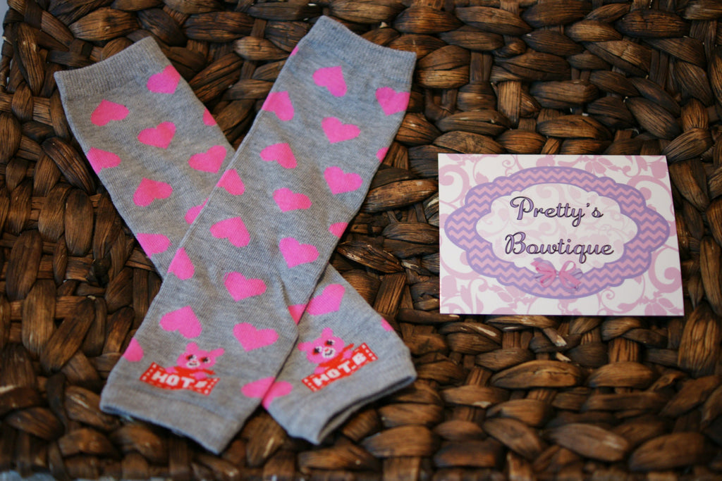 Pink heart Leg Warmers-Baby leg warmers/Photo Prop Hearts pink gray - Pretty's Bowtique