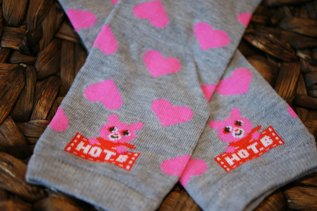 Pink heart Leg Warmers-Baby leg warmers/Photo Prop Hearts pink gray - Pretty's Bowtique