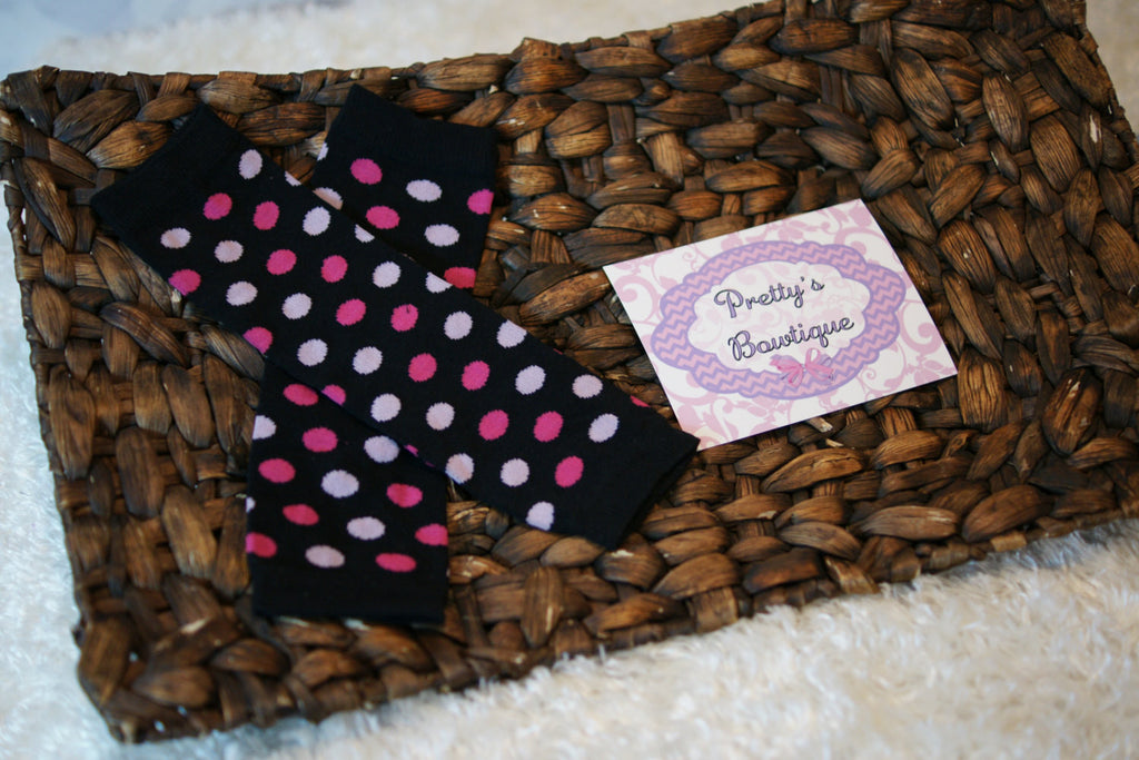 Leg Warmers-Baby leg warmers/Photo Prop Polka dots Black with light pink and hot pink dots - Pretty's Bowtique